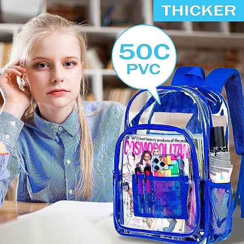 AGSDON Clear Backpack, Heavy Duty Transparent Bookbag, See Through PVC Backpacks for Men - Royal Blue