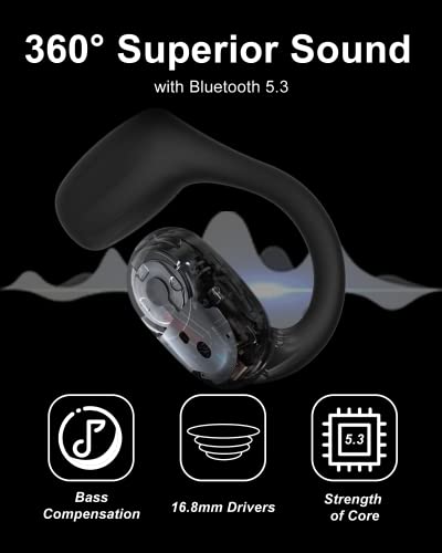 Open Ear Headphones Bluetooth 5.3 Wireless Earbuds with 800mAh Charging Case, Superior Stereo Sound Ear Buds with HD Mic for iPhone & Android, IPX6 Waterproof Open Wearable Stereo Earphones Sports