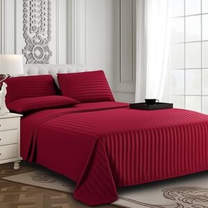 Cotton California King Size Sheets, 4 Piece Set, Deep Pocket up to 16", Sheet & Pillowcase, Hotel Bed Sheet, Breathable & Cooling, Wrinkle Free, Extra Soft, Easy Fit(Striped,Burgundy,California King)