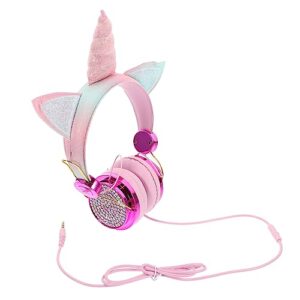 caxusd headset unicorn headphones in ear wired headphones headphones pink noise cancelling headphones wired adjustable pink headphones safe headphone on ear headset