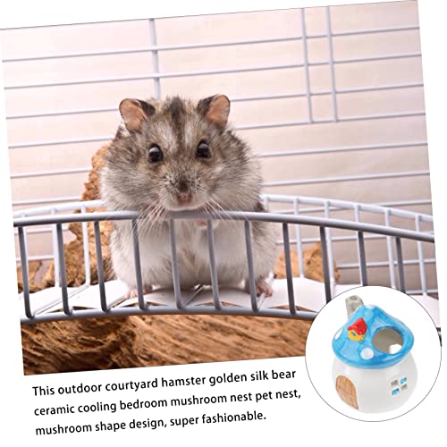 COLLBATH Mushroom Ceramic Nest Bath Animal Cage - Chinchilla Cage Accessories Hamster Accessories for Cages Small Animal Cage Accessories Pet Supply Small Animals House Red