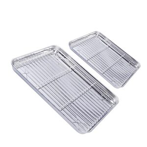 cookie tray 2pcs stainless steel drainer bread loaf pan bandejas para comida oven tray oven grill rack deep roasting pan vegetable drain storage multipurpose tray turkey