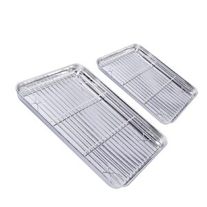 Cookie Tray 2pcs Stainless Steel Drainer Bread Loaf Pan Bandejas Para Comida Oven Tray Oven Grill Rack Deep Roasting Pan Vegetable Drain Storage Multipurpose Tray Turkey