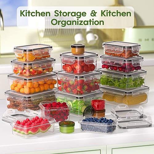 36-Piece Food Storage Containers with Lids Airtight(18 Containers & 18 Lids), Plastic Food Containers for Pantry & Kitchen Storage and Organization, BPA-Free, Leak Proof, Reusable with Labels & Pen