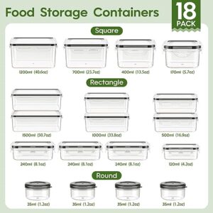 36-Piece Food Storage Containers with Lids Airtight(18 Containers & 18 Lids), Plastic Food Containers for Pantry & Kitchen Storage and Organization, BPA-Free, Leak Proof, Reusable with Labels & Pen