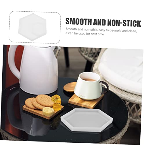 SEWACC 4 Pcs Hexagonal Silicone Mold Tray Resin Mold Tray Mold Resin Tray Mold Epoxy Resin Hexagon Silicone Molds for Resin Hexagon Resin Coaster Molds Silica Gel White Cup Pad Mold Agate