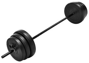 signature fitness 100-pound weight set for home gym with six plates and 1x 5ft standard barbell, comes with spring locks