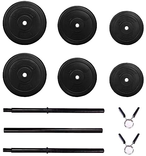 Signature Fitness 100-Pound Weight Set for Home Gym with Six Plates and 1x 5FT Standard Barbell, Comes with Spring Locks