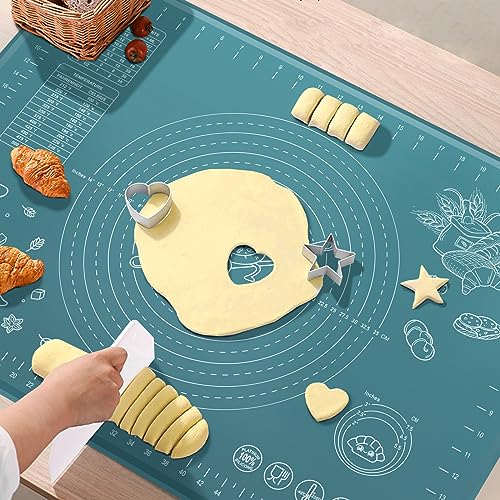 Silicone Pastry Mat Extra Thick Non-stick Baking Mat, 28" x 20" Rolling Dough With Measurements Non-slip Silicone Mat, Kneading Mat, Counter Mat, Dough Mat with Edge Heightening