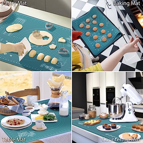 Silicone Pastry Mat Extra Thick Non-stick Baking Mat, 28" x 20" Rolling Dough With Measurements Non-slip Silicone Mat, Kneading Mat, Counter Mat, Dough Mat with Edge Heightening