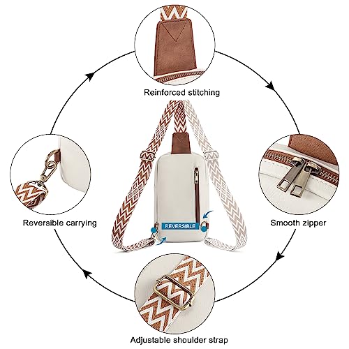 CLUCI Sling Bag for Women, Leather Crossbody Bags for Women Trendy, Fanny Pack for Men/Women, Large Sling Backpack Chest Bag, Cross body Bag Women for Travel Hiking Beige with Brown