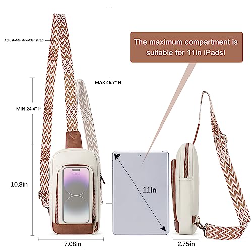 CLUCI Sling Bag for Women, Leather Crossbody Bags for Women Trendy, Fanny Pack for Men/Women, Large Sling Backpack Chest Bag, Cross body Bag Women for Travel Hiking Beige with Brown