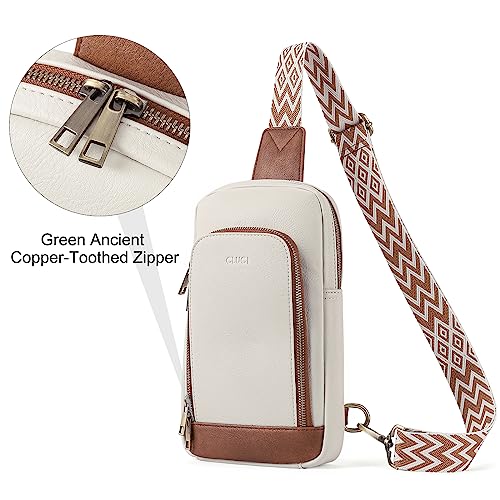 CLUCI Sling Bag for Women, Leather Crossbody Bags for Women Trendy, Fanny Pack for Men/Women, Large Sling Backpack Chest Bag, Cross body Bag Women for Travel Hiking Beige with Brown