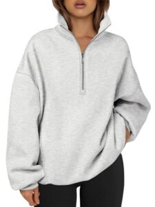 trendy queen oversized sweatshirts for women half quarter zip up pullover hoodies casual sweaters fall outfits fashion winter clothes 2023 grey
