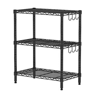 favbal 3 tier storage shelves heavy duty metal shelves, commercial steel wire shelving unit and adjustable feet, used as pantry shelf, garage or bakers rack kitchen shelving 23.4"x13.6"x30.3"