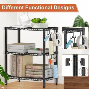 Favbal 3 Tier Storage Shelves Heavy Duty Metal Shelves, Commercial Steel Wire Shelving Unit and Adjustable Feet, Used as Pantry Shelf, Garage or Bakers Rack Kitchen Shelving 23.4"x13.6"x30.3"