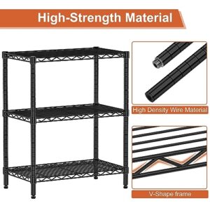 Favbal 3 Tier Storage Shelves Heavy Duty Metal Shelves, Commercial Steel Wire Shelving Unit and Adjustable Feet, Used as Pantry Shelf, Garage or Bakers Rack Kitchen Shelving 23.4"x13.6"x30.3"