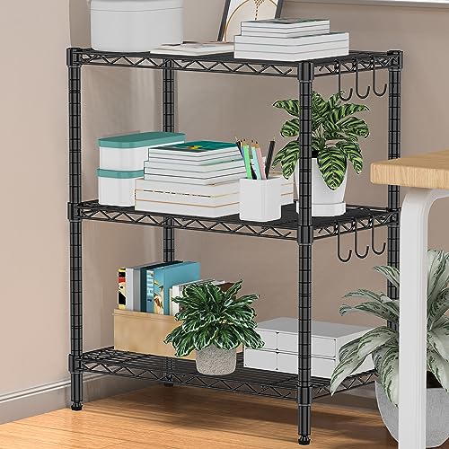 Favbal 3 Tier Storage Shelves Heavy Duty Metal Shelves, Commercial Steel Wire Shelving Unit and Adjustable Feet, Used as Pantry Shelf, Garage or Bakers Rack Kitchen Shelving 23.4"x13.6"x30.3"