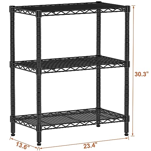 Favbal 3 Tier Storage Shelves Heavy Duty Metal Shelves, Commercial Steel Wire Shelving Unit and Adjustable Feet, Used as Pantry Shelf, Garage or Bakers Rack Kitchen Shelving 23.4"x13.6"x30.3"