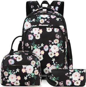 school backpack girls floral bookbag teens water-resistant schoolbag kids insulation lunch bag and pencil case