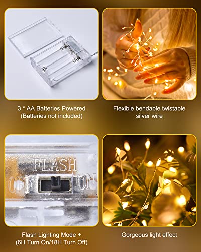 Fairy Lights Battery Operated, Twinkle String Lights Waterproof Silver Wire 5 Feet 60 Led Firecracker Starry Lights for DIY Wreath Home Wedding Party Bedroom Mason Jar Holiday Christmas, Warm White