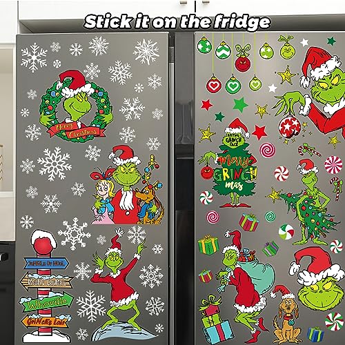 100 PCS Christmas Window Clings - Christmas Window Clings for Glass Windows,Christmas Elf Faces Window Stickers with Snowflake,Double Sided Static Window Clings for Christmas Window Decals(9 Sheets)