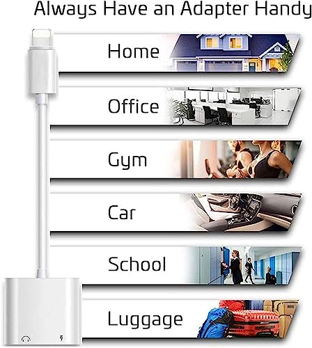 2 Pack Headphone Adapter for iPhone, [Apple MFi Certified] 2 in 1 Lightning to 3.5mm AUX Audio + Charger Splitter Compatible with iPhone 14/13/12/11/XS/XR/X 8/iPad, Support All iOS System