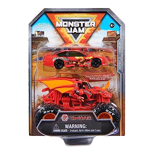 Monster Jam Official 1:64 Scale Diecast 2-Pack Monster Truck and Race Car: Dragonoid