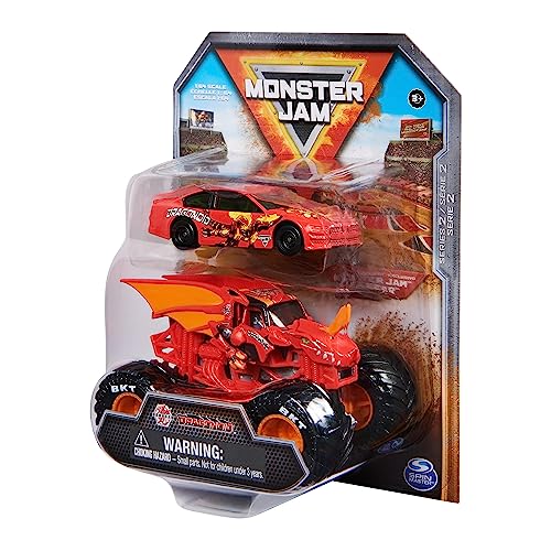 Monster Jam Official 1:64 Scale Diecast 2-Pack Monster Truck and Race Car: Dragonoid