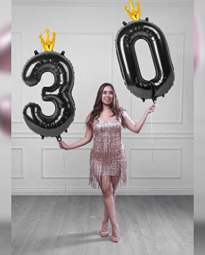 Black Number 30 Balloon 40 inch, 30 Number Balloon, 30th Black Birthday Decorations, 30 Year Old Girl Boy Party Suppliers