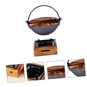 CLISPEED Sukiyaki Korean Cookware Outdoor Cooking Pot Sukiyaki Pot Korean Ramen Bowl Cast Iron Sukiyaki Pan Sukiyaki Pot Cast Iron Pot with Wooden Lid Outdoor Picnic Cookware Soup Pot Glass