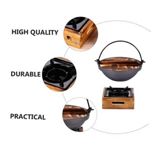 CLISPEED Sukiyaki Korean Cookware Outdoor Cooking Pot Sukiyaki Pot Korean Ramen Bowl Cast Iron Sukiyaki Pan Sukiyaki Pot Cast Iron Pot with Wooden Lid Outdoor Picnic Cookware Soup Pot Glass