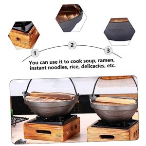 CLISPEED Sukiyaki Korean Cookware Outdoor Cooking Pot Sukiyaki Pot Korean Ramen Bowl Cast Iron Sukiyaki Pan Sukiyaki Pot Cast Iron Pot with Wooden Lid Outdoor Picnic Cookware Soup Pot Glass