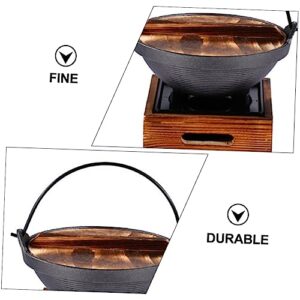 CLISPEED Sukiyaki Korean Cookware Outdoor Cooking Pot Sukiyaki Pot Korean Ramen Bowl Cast Iron Sukiyaki Pan Sukiyaki Pot Cast Iron Pot with Wooden Lid Outdoor Picnic Cookware Soup Pot Glass