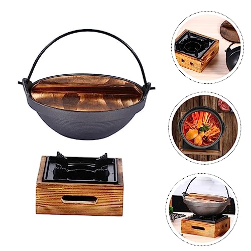 CLISPEED Sukiyaki Korean Cookware Outdoor Cooking Pot Sukiyaki Pot Korean Ramen Bowl Cast Iron Sukiyaki Pan Sukiyaki Pot Cast Iron Pot with Wooden Lid Outdoor Picnic Cookware Soup Pot Glass