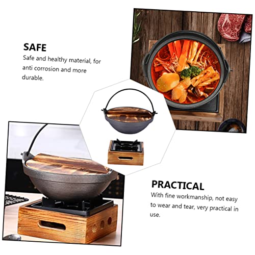 CLISPEED Sukiyaki Korean Cookware Outdoor Cooking Pot Sukiyaki Pot Korean Ramen Bowl Cast Iron Sukiyaki Pan Sukiyaki Pot Cast Iron Pot with Wooden Lid Outdoor Picnic Cookware Soup Pot Glass