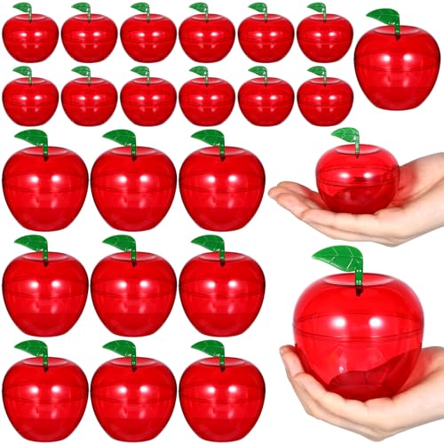 Tioncy 24 Pcs Plastic Apple Containers Christmas Decorations Red Apple Containers Bobbing Apple Teacher Apple Candy Cookie Jars Toy Containers for Gift Party Wedding Rosh Hashana Party(24 Pcs)