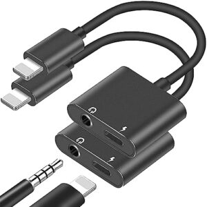 [Apple MFi Certified] iPhone Headphone Adapter, 2 Pack 2 in 1 Lightning to 3.5mm Aux Audio and Charge Jack Adapter Splitter Dongle for iPhone 14 13 12 11 Pro Max XS XR X 8 7 6 iPad, Support iOS 16