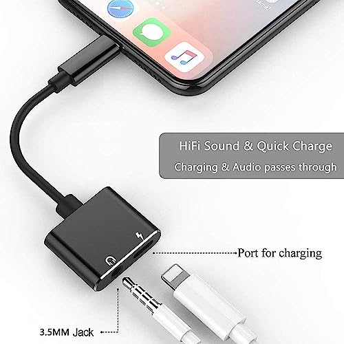 [Apple MFi Certified] iPhone Headphone Adapter, 2 Pack 2 in 1 Lightning to 3.5mm Aux Audio and Charge Jack Adapter Splitter Dongle for iPhone 14 13 12 11 Pro Max XS XR X 8 7 6 iPad, Support iOS 16