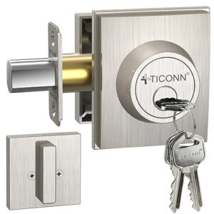 ticonn front door handle set, heavy duty square door lever & single cylinder deadbolt combo reversible for entrance exterior doors (deadbolt only)