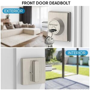 TICONN Front Door Handle Set, Heavy Duty Square Door Lever & Single Cylinder Deadbolt Combo Reversible for Entrance Exterior Doors (Deadbolt Only)