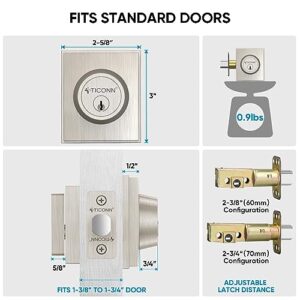 TICONN Front Door Handle Set, Heavy Duty Square Door Lever & Single Cylinder Deadbolt Combo Reversible for Entrance Exterior Doors (Deadbolt Only)