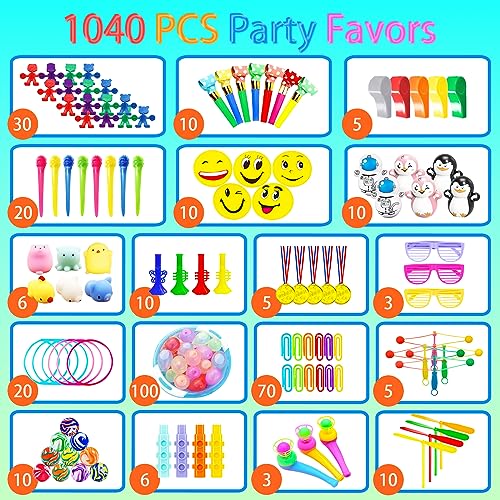 1040PCS Party Favors for Kids Goodie Bags 8-12 Fidget Toys Pack, Treasure Box Toys for Classroom,Treasure Chest for Kids Prizes,Stocking Stuffers,Birthday Gift Bulk Toys for Boys and Girls 4-8