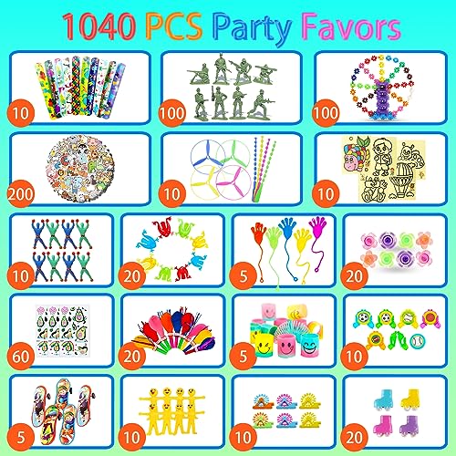 1040PCS Party Favors for Kids Goodie Bags 8-12 Fidget Toys Pack, Treasure Box Toys for Classroom,Treasure Chest for Kids Prizes,Stocking Stuffers,Birthday Gift Bulk Toys for Boys and Girls 4-8