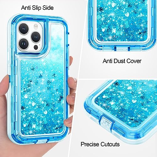 WOLLONY for iPhone 14 Pro Max Case Glitter Floating Liquid Shiny Quicksand Case for Women Girls Heavy Duty Shockproof Protective Case Hard PC Bumper Soft TPU Cover for iPhone 14 Pro Max 6.7'' Blue