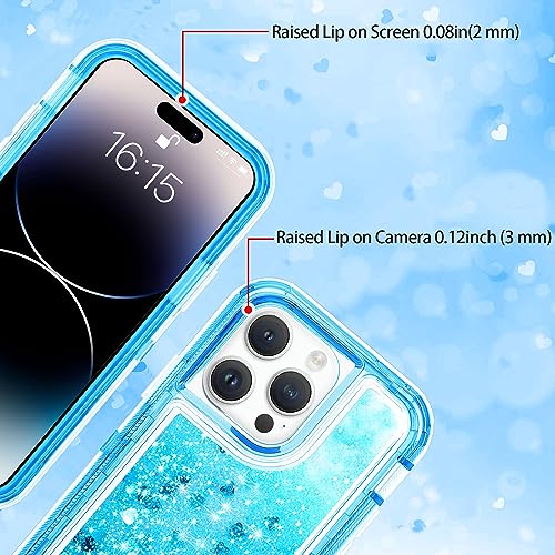 WOLLONY for iPhone 14 Pro Max Case Glitter Floating Liquid Shiny Quicksand Case for Women Girls Heavy Duty Shockproof Protective Case Hard PC Bumper Soft TPU Cover for iPhone 14 Pro Max 6.7'' Blue