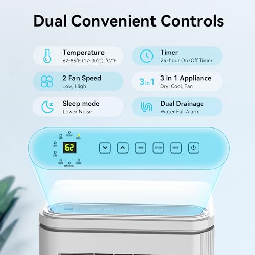 Air Choice Portable Air Conditioner, 10000 BTU Air Conditioner Portable for Room Up to 450 Sq.Ft, 24H Timer, 3 in 1 Quiet AC Unit as Cooler Dehumidifier Fan, Remote Control Window Mount Kit Included