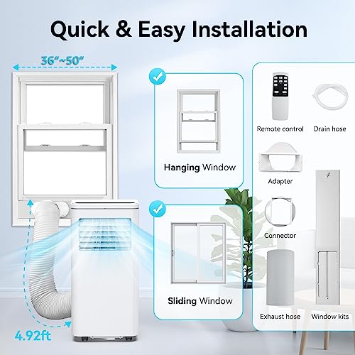 Air Choice Portable Air Conditioner, 10000 BTU Air Conditioner Portable for Room Up to 450 Sq.Ft, 24H Timer, 3 in 1 Quiet AC Unit as Cooler Dehumidifier Fan, Remote Control Window Mount Kit Included