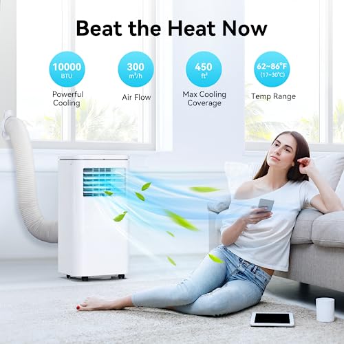 Air Choice Portable Air Conditioner, 10000 BTU Air Conditioner Portable for Room Up to 450 Sq.Ft, 24H Timer, 3 in 1 Quiet AC Unit as Cooler Dehumidifier Fan, Remote Control Window Mount Kit Included