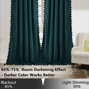 GAOMON Blackout Curtains 63 Inch Length Soft Luxury Velvet Curtains with Tassels Bedroom Decor Thermal Insulated Rod Pocket Blackout Long Curtains Living Room Blackish Green 42''Wx63''L, 2 Panels